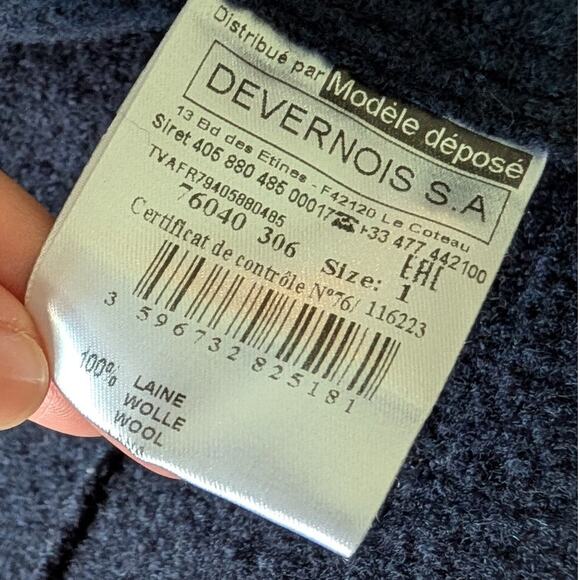 Devernois Navy Oversized Wool Long Sleeve Textile Long Coat, size 1/S - Picture 5 of 8